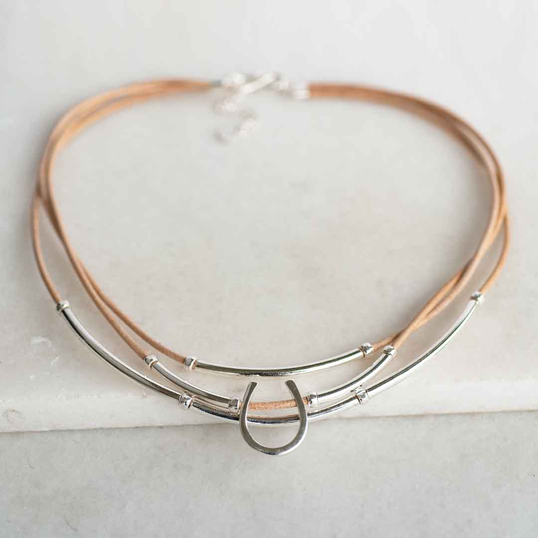 Urban Equestrian - Calista - Equestrian Horseshoe Necklace on Natural Leather
