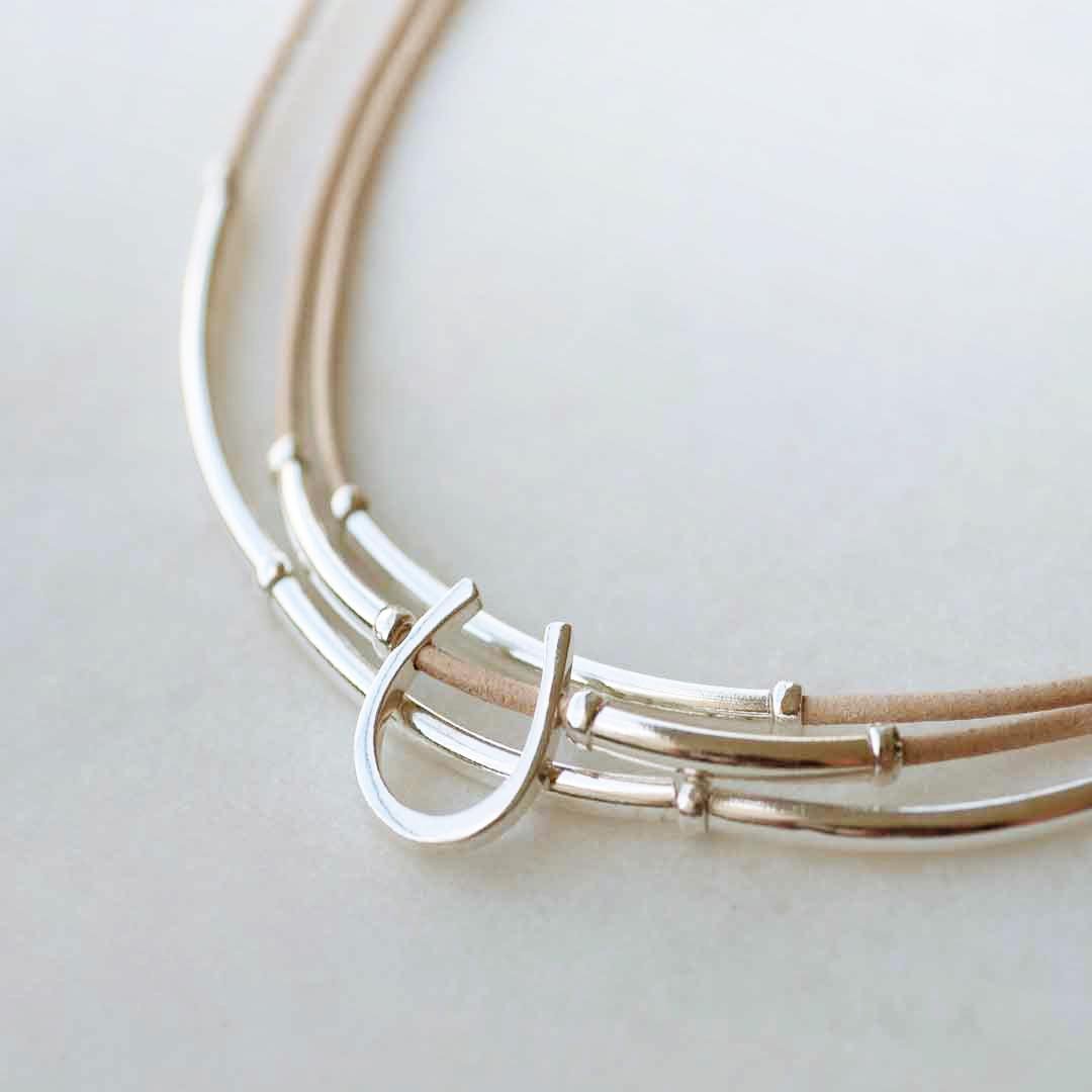 Urban Equestrian - Calista - Equestrian Horseshoe Necklace on Natural Leather
