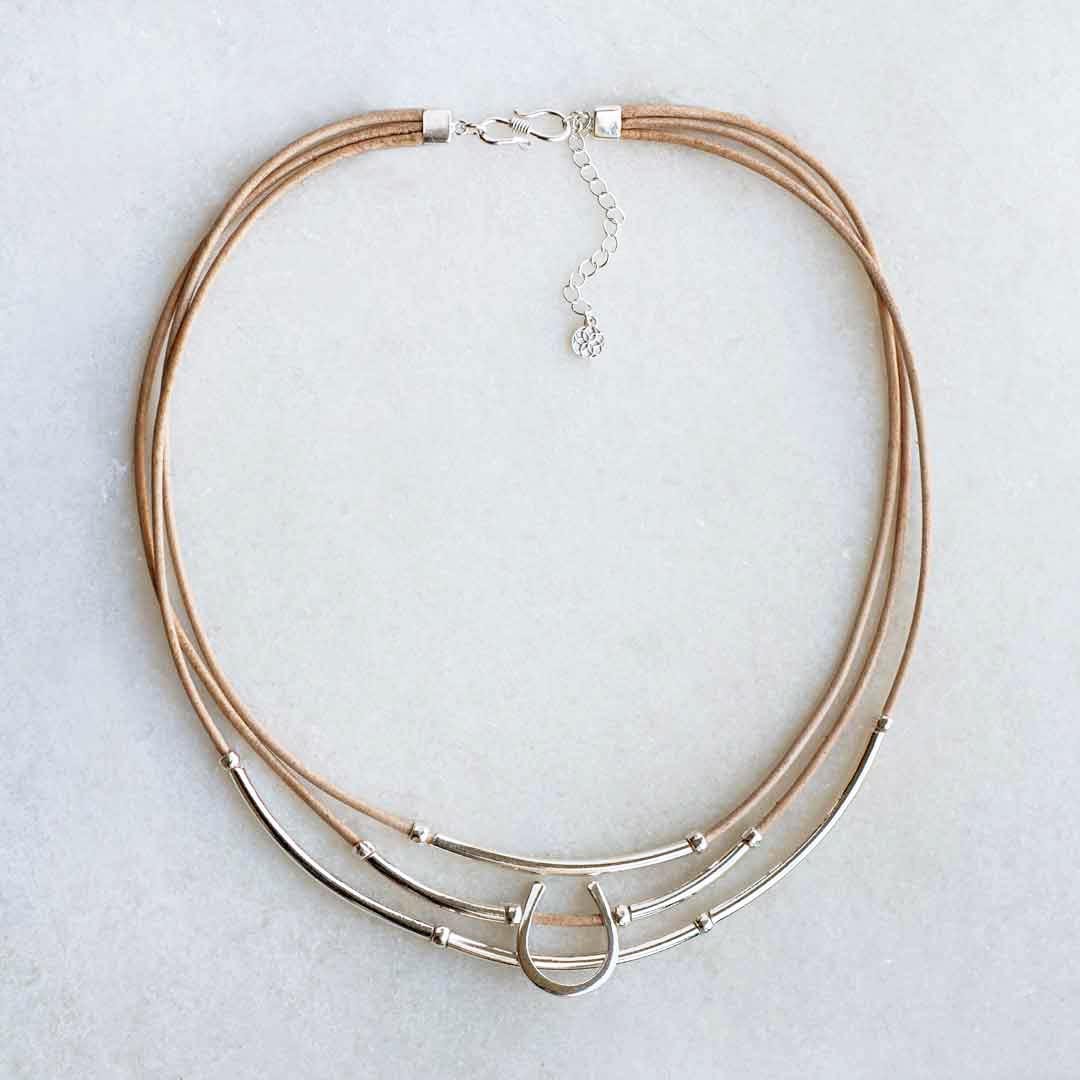 Urban Equestrian - Calista - Equestrian Horseshoe Necklace on Natural Leather