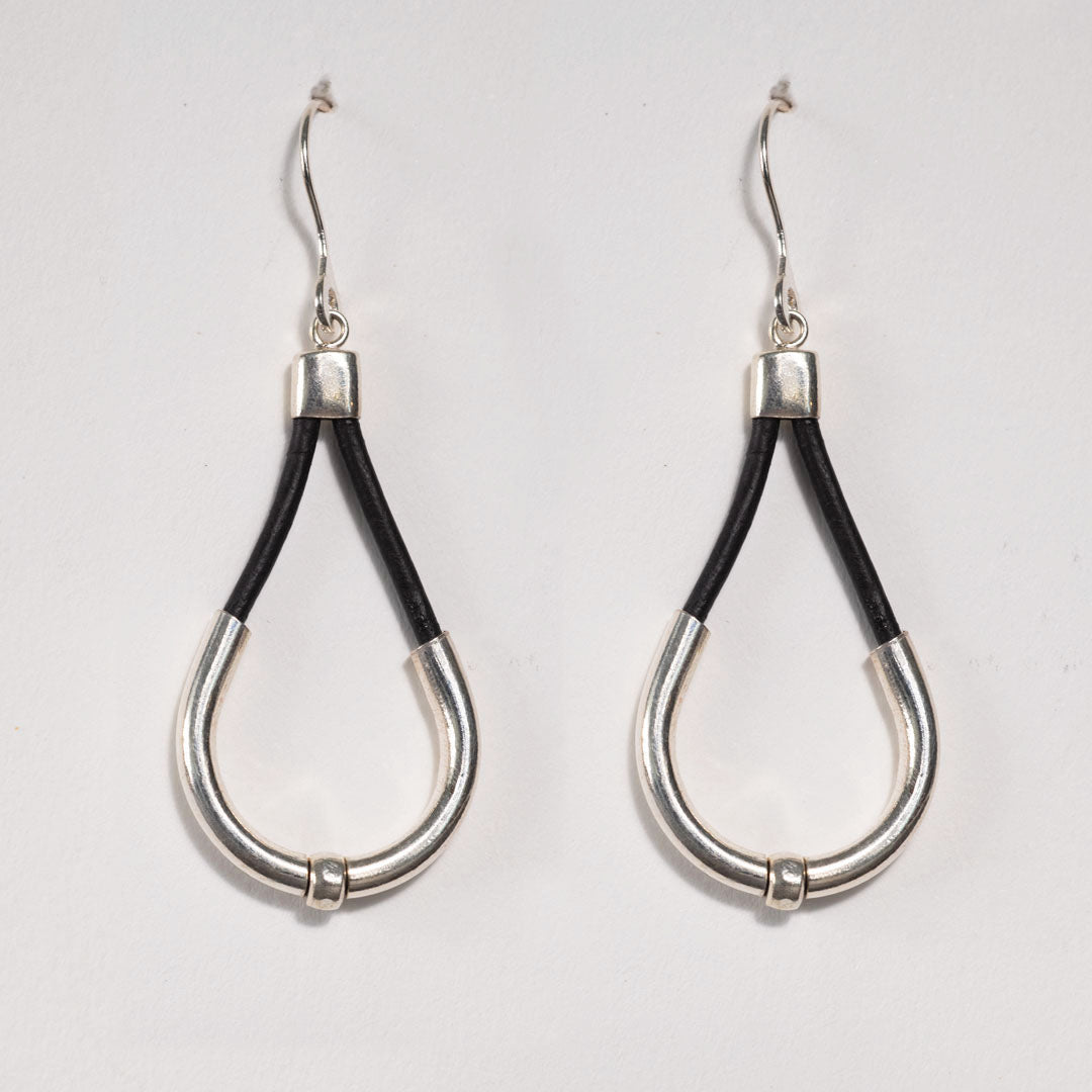Urban Equestrian - Calista - Sterling Silver Bosal Horseshoe Earring on Black Leather