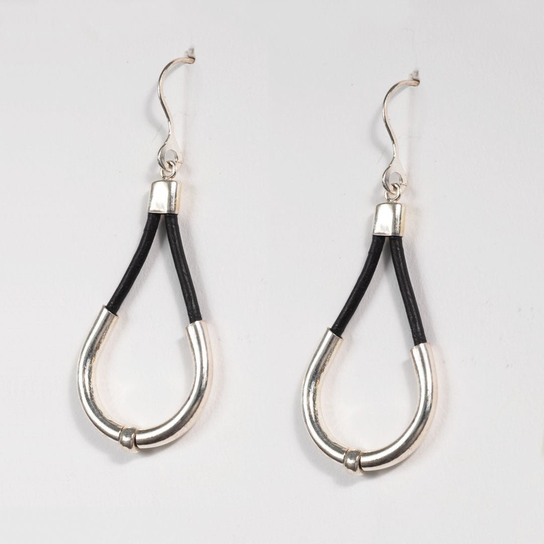 Urban Equestrian - Calista - Sterling Silver Bosal Horseshoe Earring on Black Leather