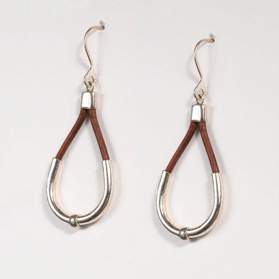 Urban Equestrian - Calista - Sterling Silver Bosal Horseshoe Earring on Brown Leather