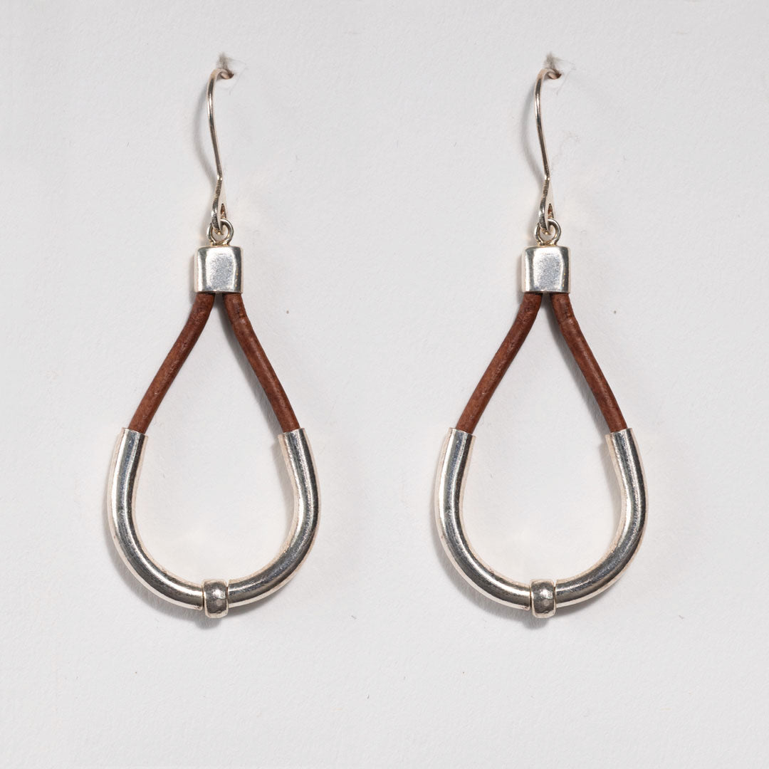 Urban Equestrian - Calista - Sterling Silver Bosal Horseshoe Earring on Brown Leather