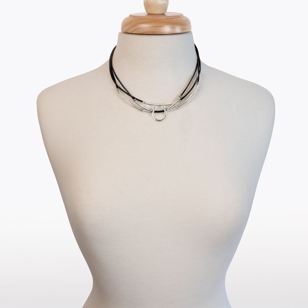 Urban Equestrian - Calista - Equestrian Horseshoe Necklace on Black Leather