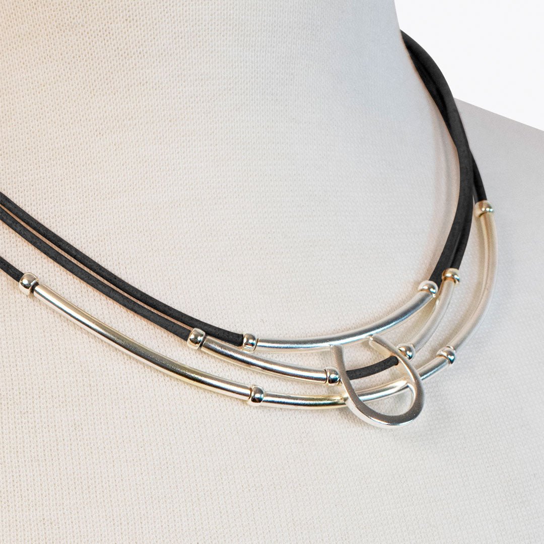 Urban Equestrian - Calista - Equestrian Horseshoe Necklace on Black Leather