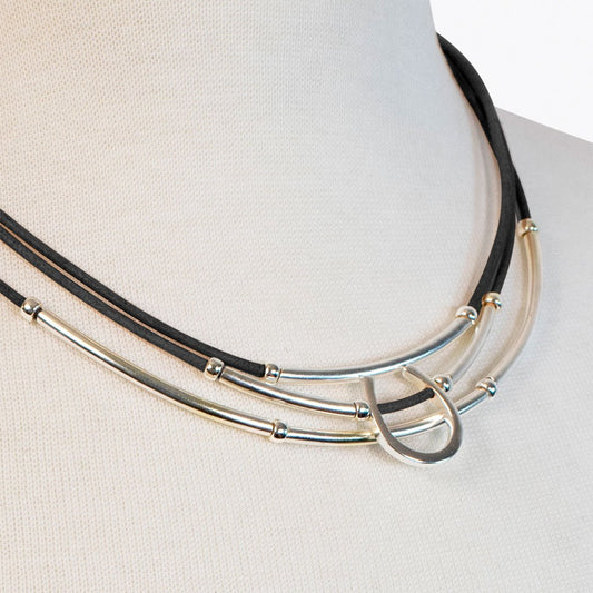 Urban Equestrian - Calista - Equestrian Horseshoe Necklace on Black Leather
