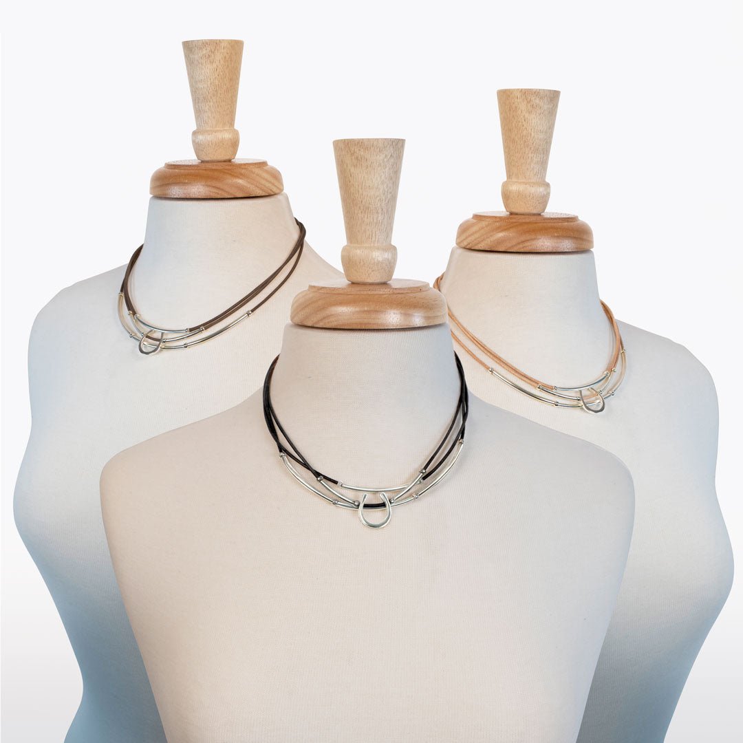 Urban Equestrian - Calista - Equestrian Horseshoe Necklace on Black Leather