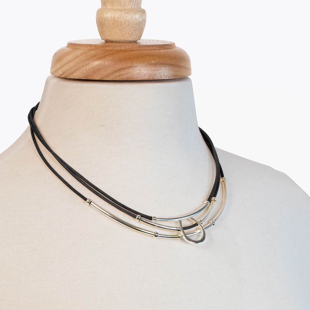 Urban Equestrian - Calista - Equestrian Horseshoe Necklace on Black Leather