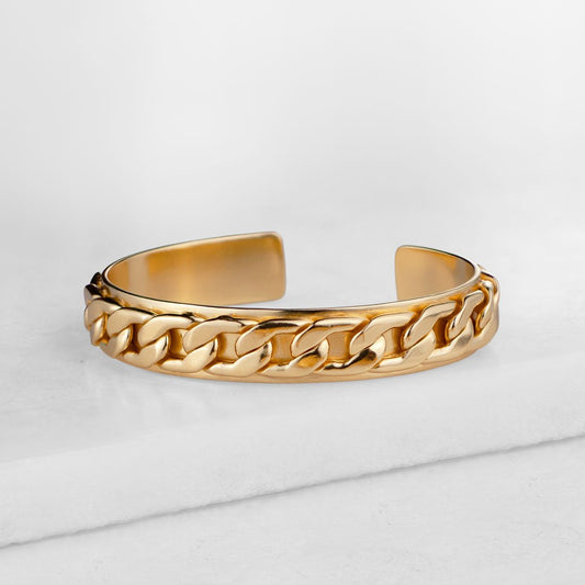 Urban Equestrian - Cadence Equestrian Bracelet - Wide Gold Curb Chain Cuff
