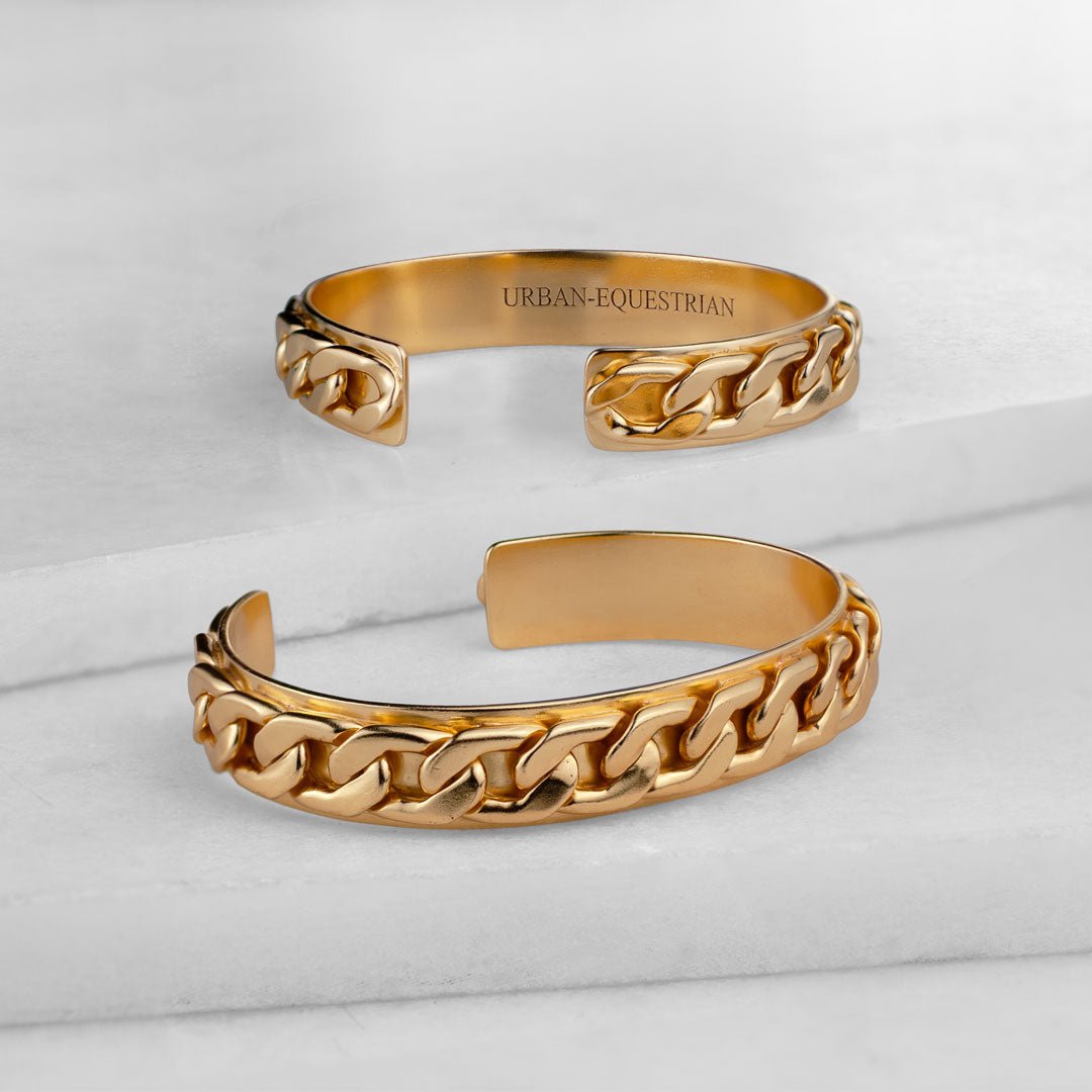 Urban Equestrian - Cadence Equestrian Bracelet - Wide Gold Curb Chain Cuff