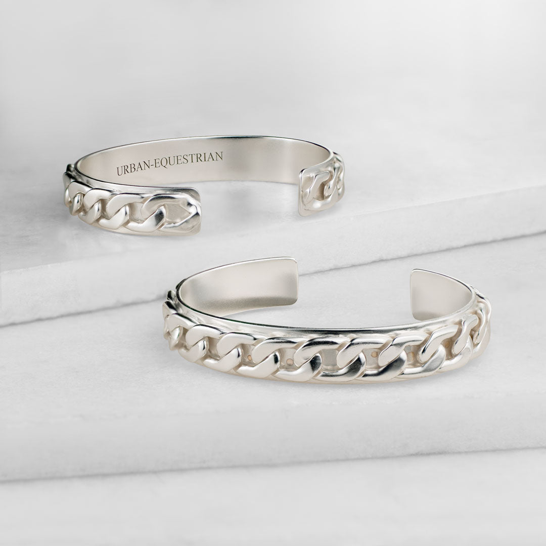 Urban Equestrian - Cadence Equestrian Bracelet  - Wide Silver Curb Chain Cuff