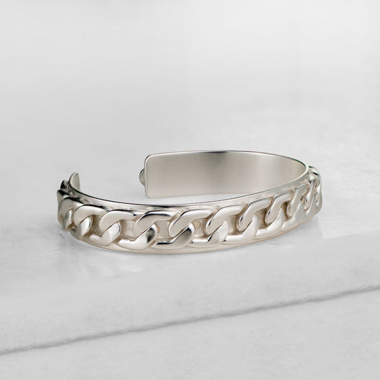 Urban Equestrian - Cadence Equestrian Bracelet  - Wide Silver Curb Chain Cuff