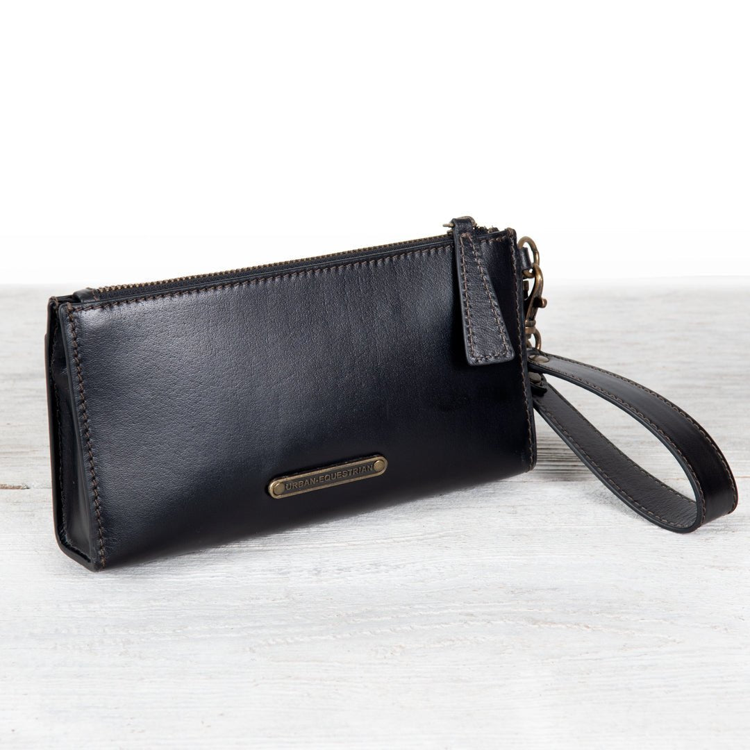 Urban Equestrian Caravel Wristlet Clutch - Luxury Leather Handbag in Black