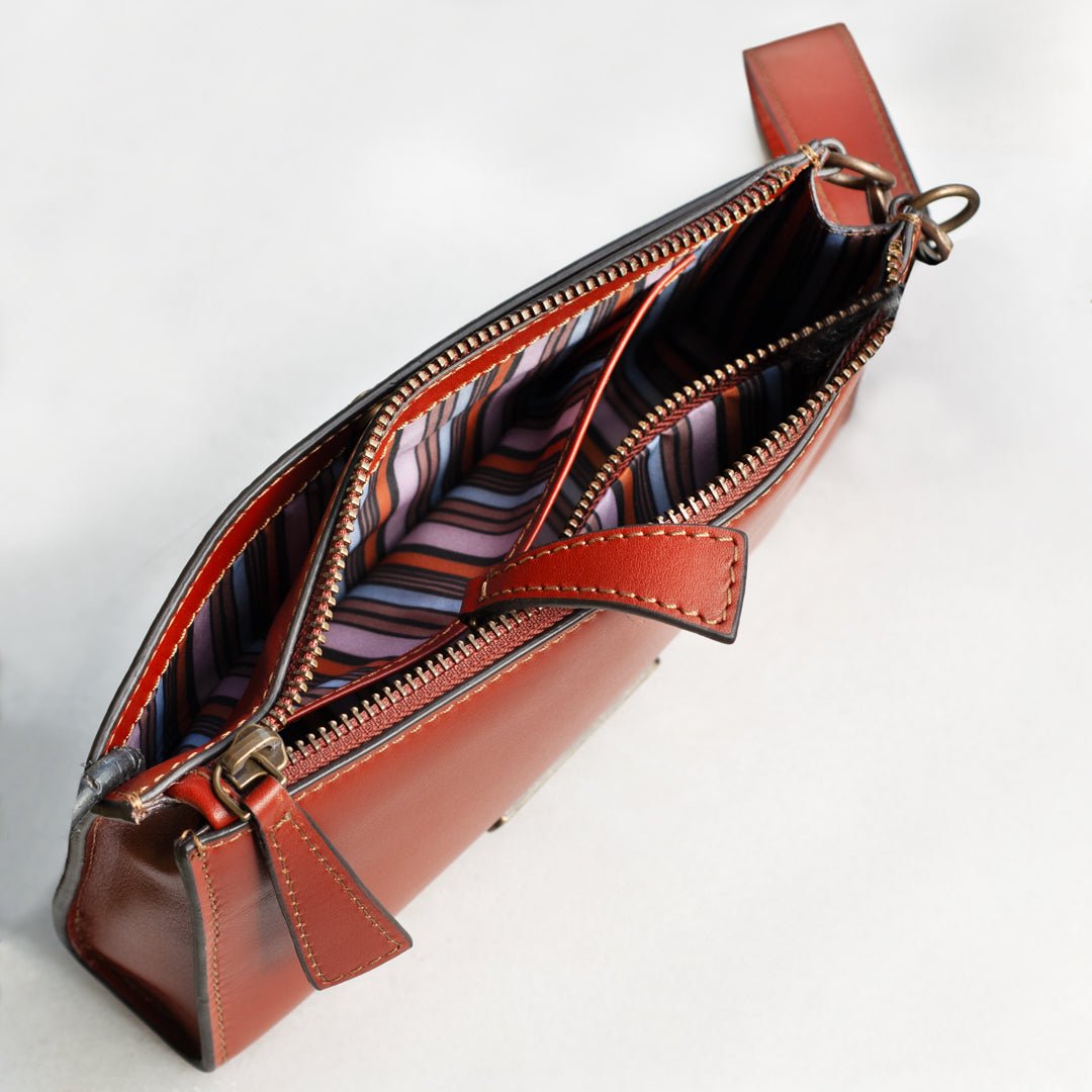 Urban Equestrian Caravel Wristlet Clutch - Luxury Leather Handbag in Cognac