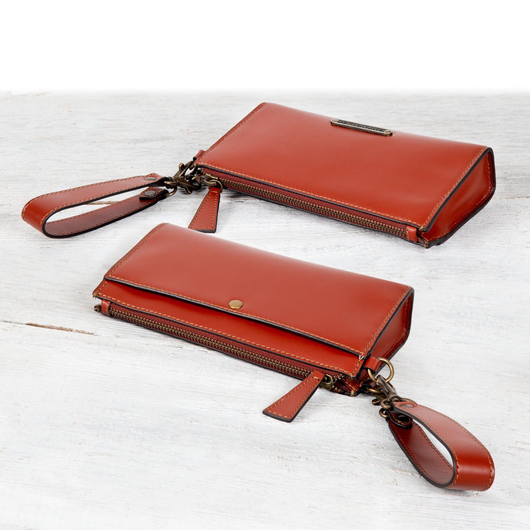 Urban Equestrian Caravel Wristlet Clutch - Luxury Leather Handbag in Cognac