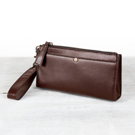 Urban Equestrian Caravel Wristlet Clutch - Luxury Leather Handbag in Deep Brown