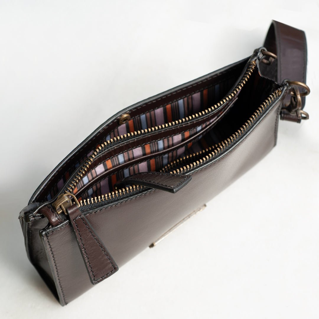 Urban Equestrian Caravel Wristlet Clutch - Luxury Leather Handbag in Deep Brown