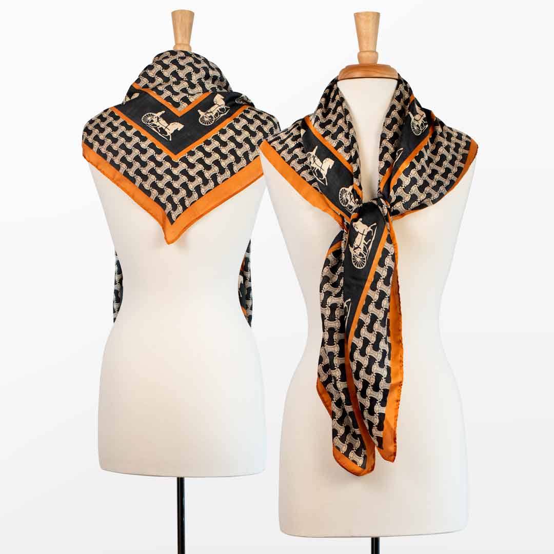 Urban Equestrian Carriage - Stylized Equestrian Scarf in Tangerine and Black