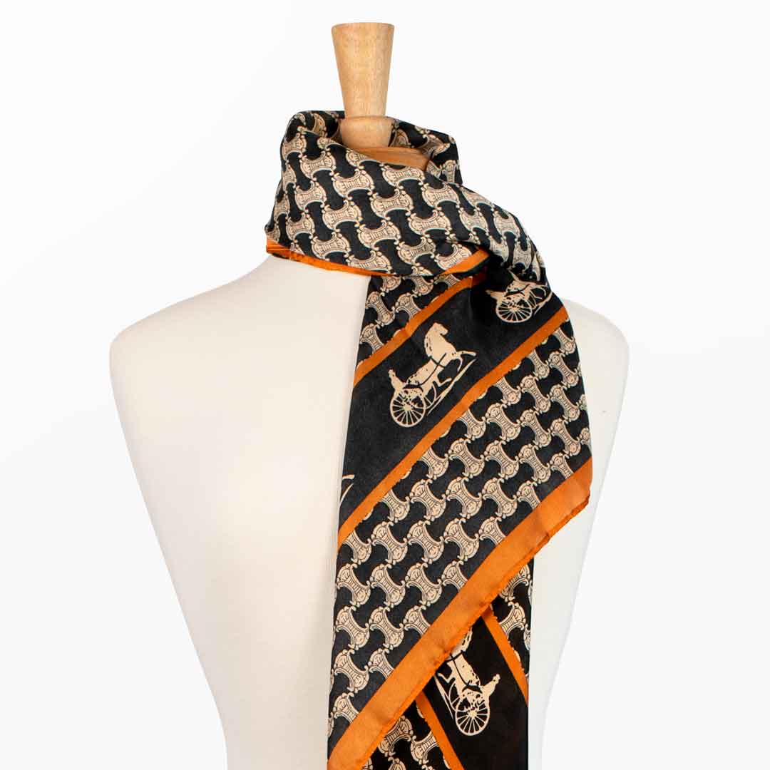 Urban Equestrian Carriage - Stylized Equestrian Scarf in Tangerine and Black