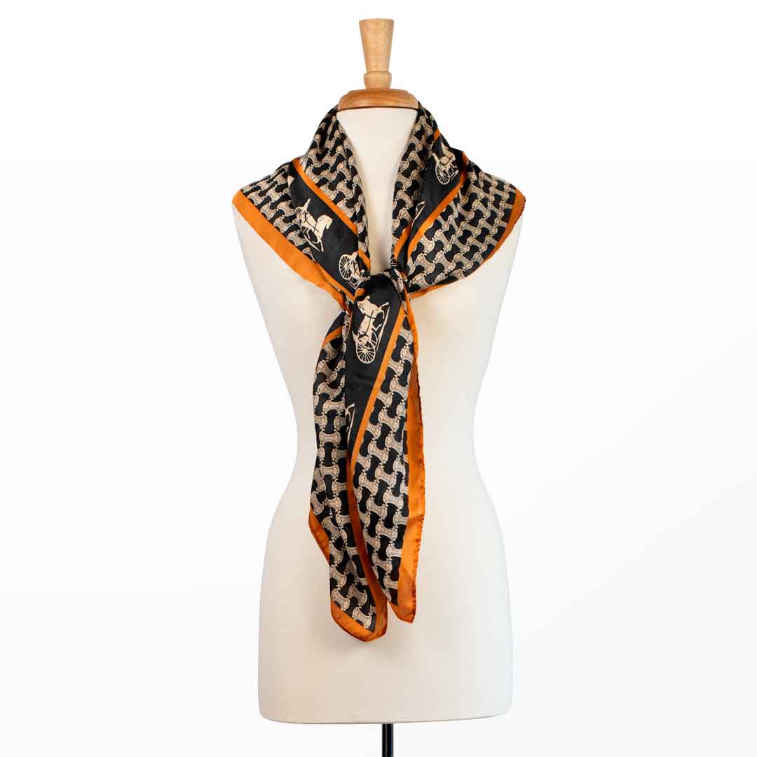 Urban Equestrian Carriage - Stylized Equestrian Scarf in Tangerine and Black