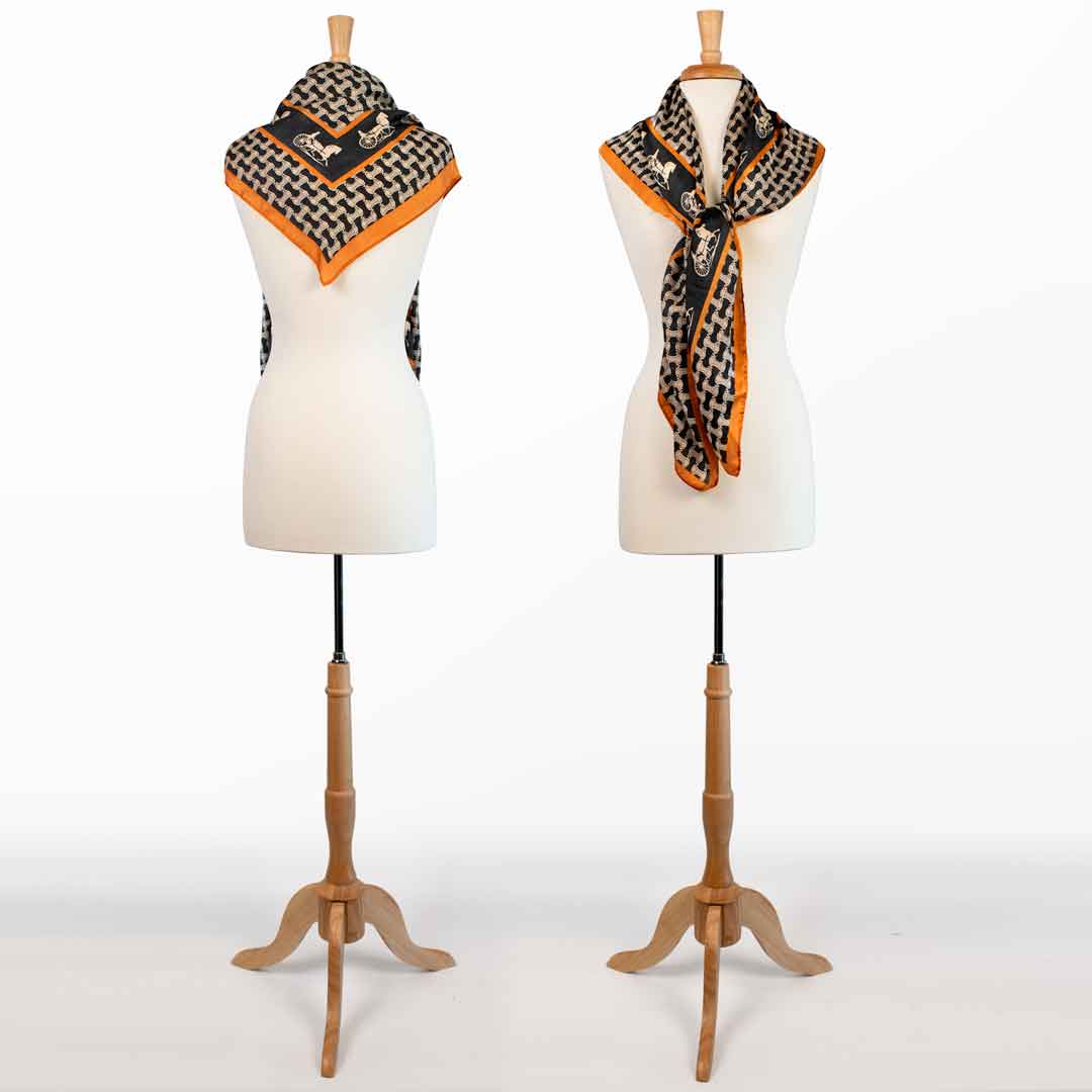 Urban Equestrian Carriage - Stylized Equestrian Scarf in Tangerine and Black
