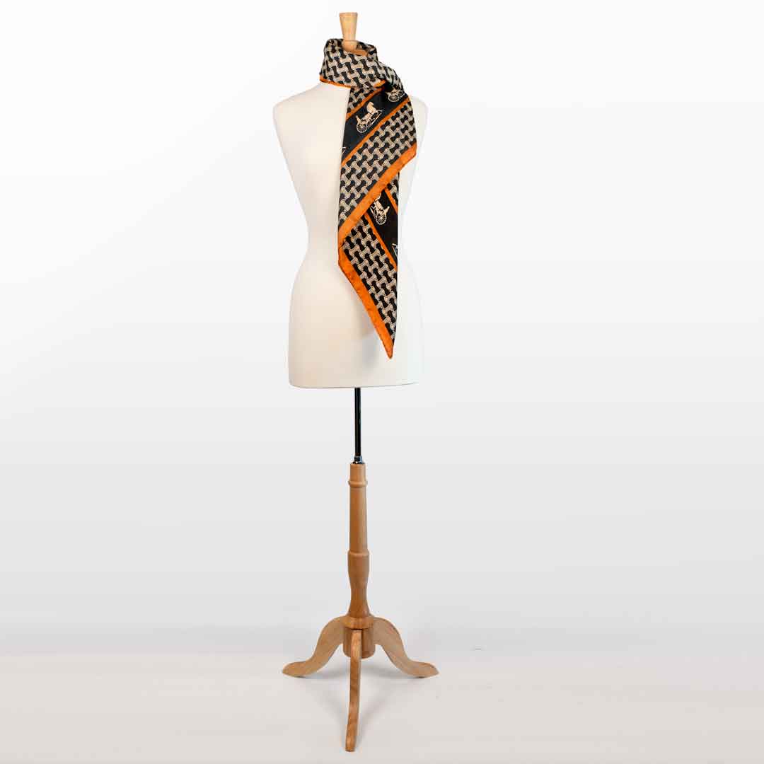 Urban Equestrian Carriage - Stylized Equestrian Scarf in Tangerine and Black