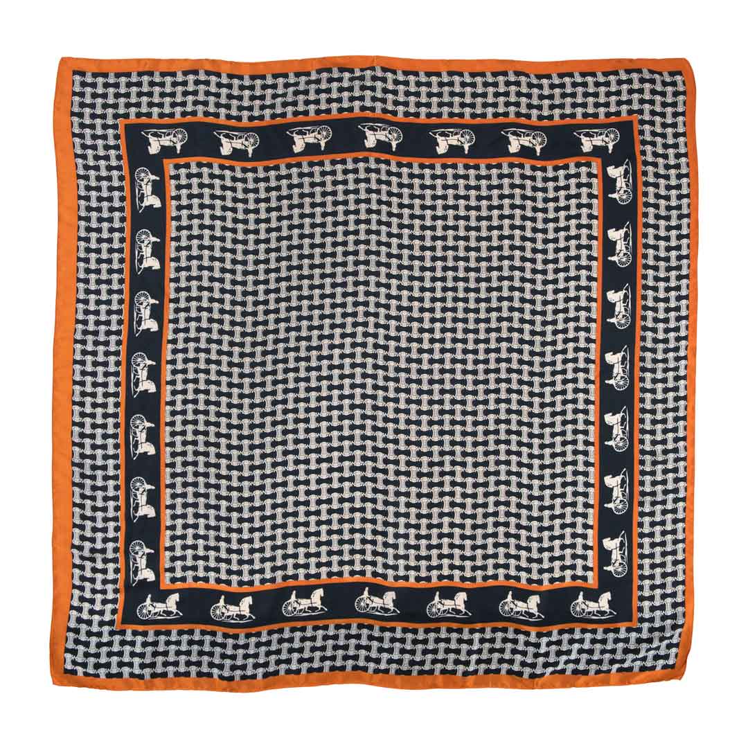 Urban Equestrian Carriage - Stylized Equestrian Scarf in Tangerine and Black