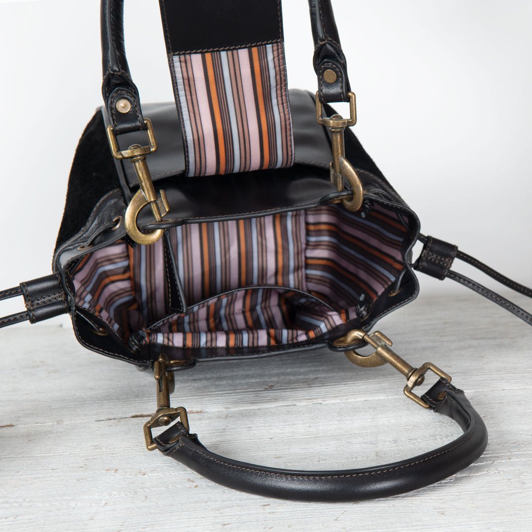 Urban Equestrian Cassidy - Luxury Leather Bucket Handbag in Black