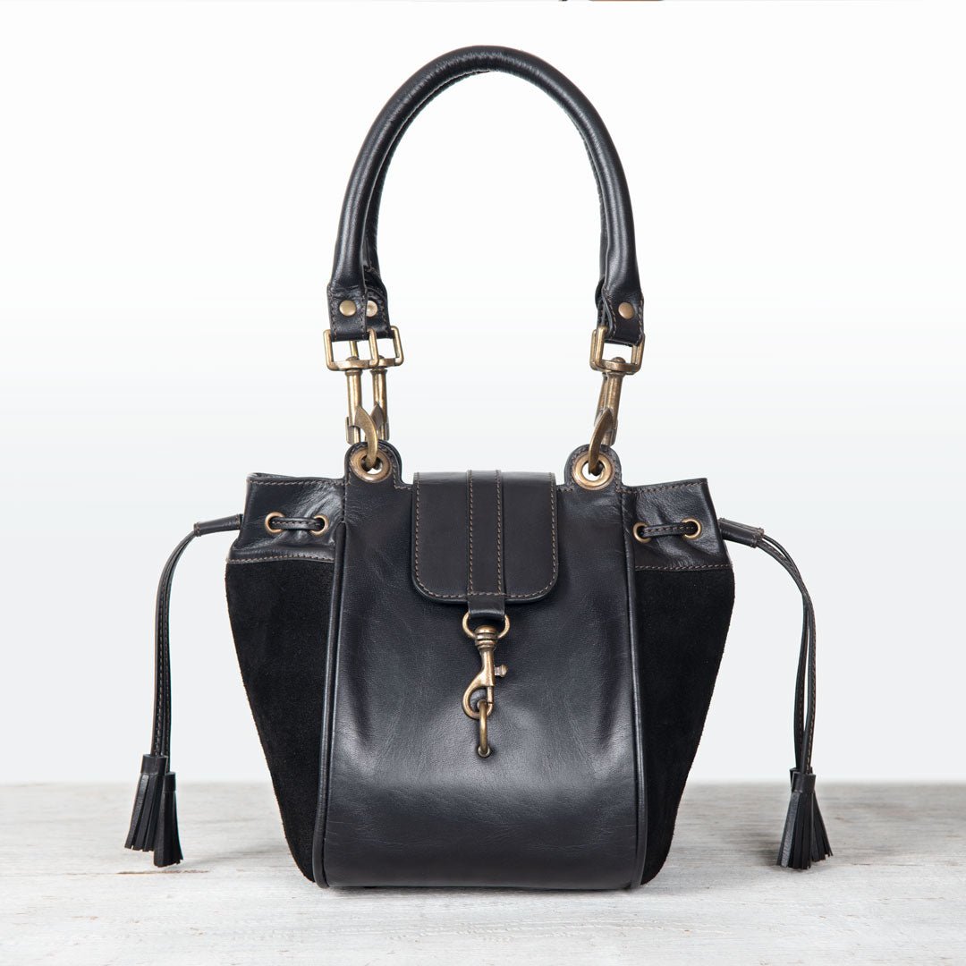 Urban Equestrian Cassidy - Luxury Leather Bucket Handbag in Black
