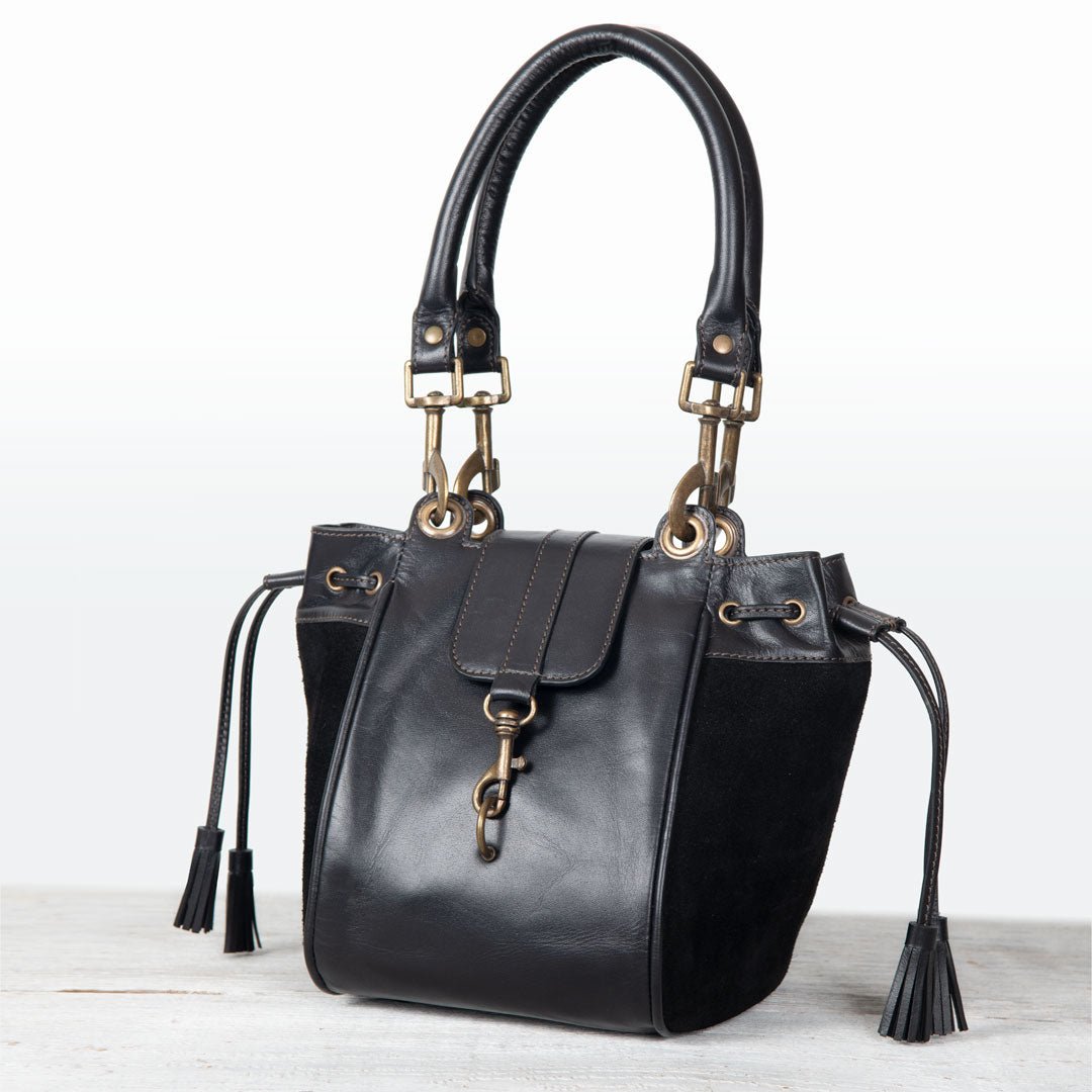 Urban Equestrian Cassidy - Luxury Leather Bucket Handbag in Black
