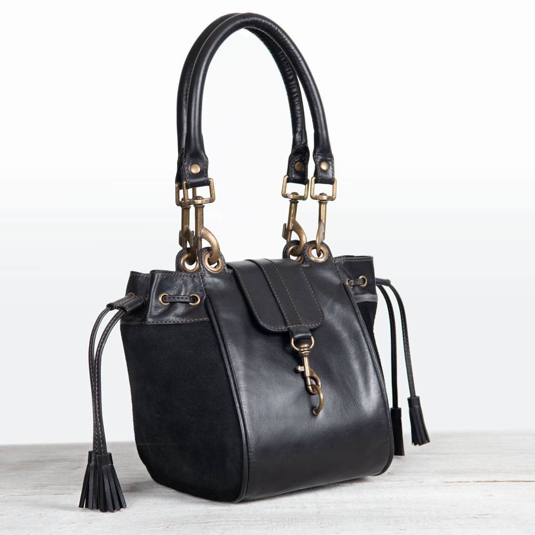 Urban Equestrian Cassidy - Luxury Leather Bucket Handbag in Black