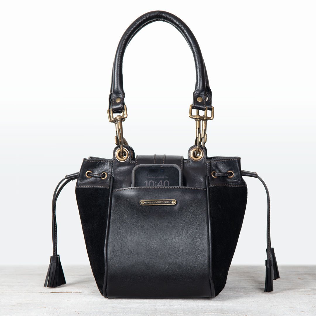 Urban Equestrian Cassidy - Luxury Leather Bucket Handbag in Black