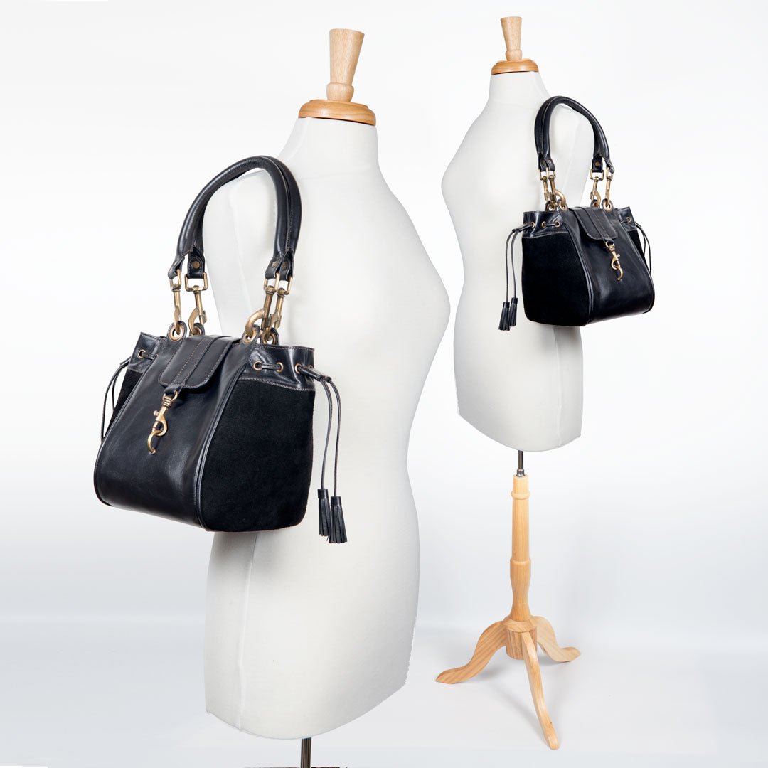 Urban Equestrian Cassidy - Luxury Leather Bucket Handbag in Black
