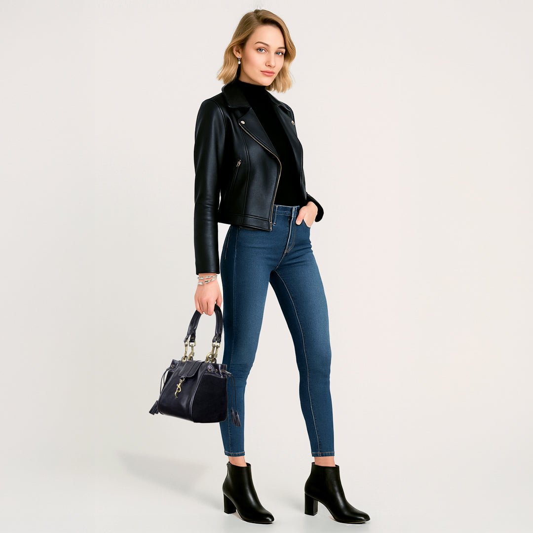 Urban Equestrian Cassidy - Luxury Leather Bucket Handbag in Black