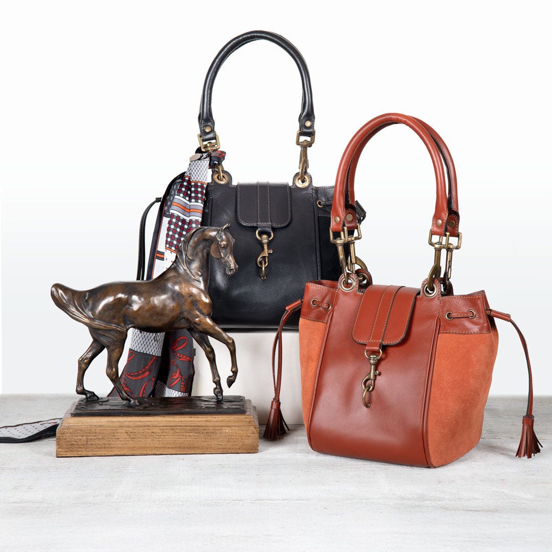 Urban Equestrian Cassidy - Luxury Leather Bucket Handbag in Black