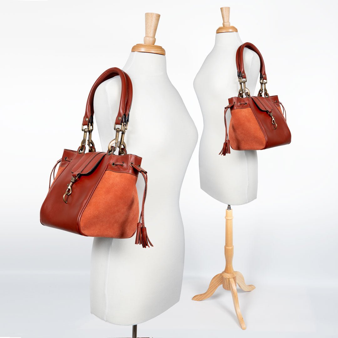 Urban Equestrian Cassidy - Luxury Leather Bucket Handbag in Cognac
