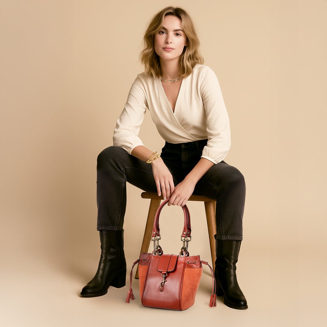 Urban Equestrian Cassidy - Luxury Leather Bucket Handbag in Cognac