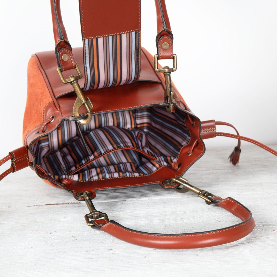 Urban Equestrian Cassidy - Luxury Leather Bucket Handbag in Cognac