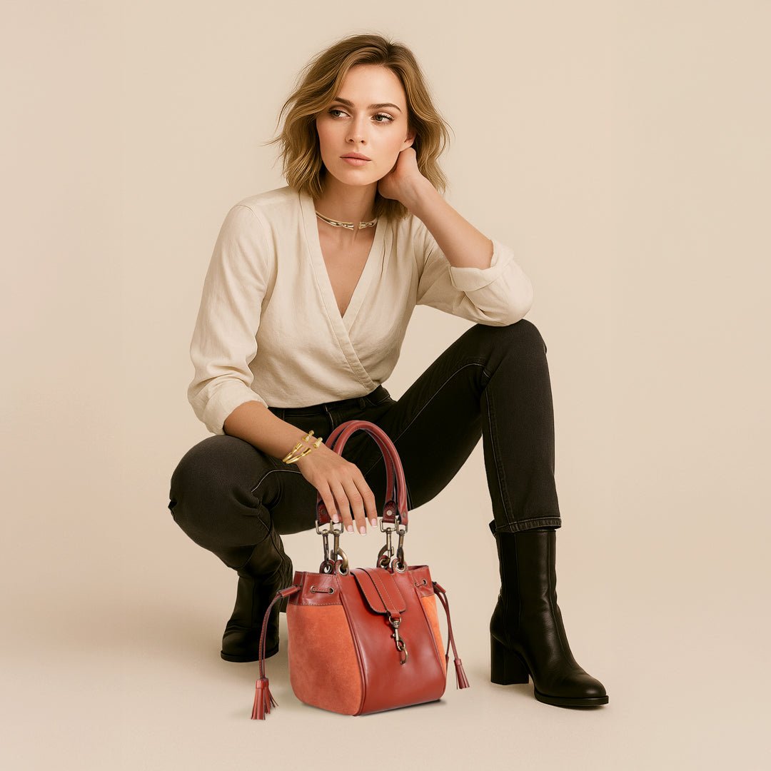 Urban Equestrian Cassidy - Luxury Leather Bucket Handbag in Cognac