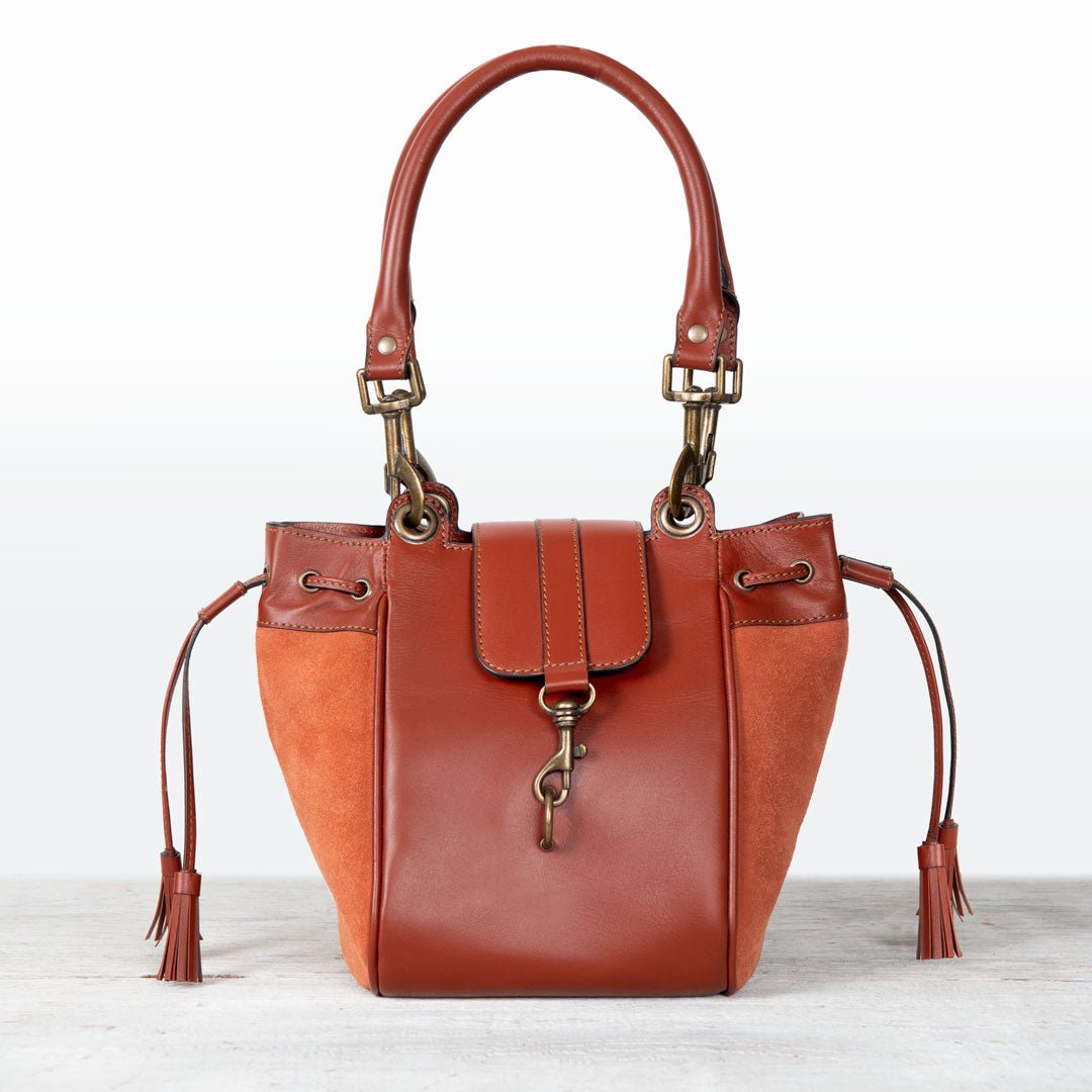 Urban Equestrian Cassidy - Luxury Leather Bucket Handbag in Cognac