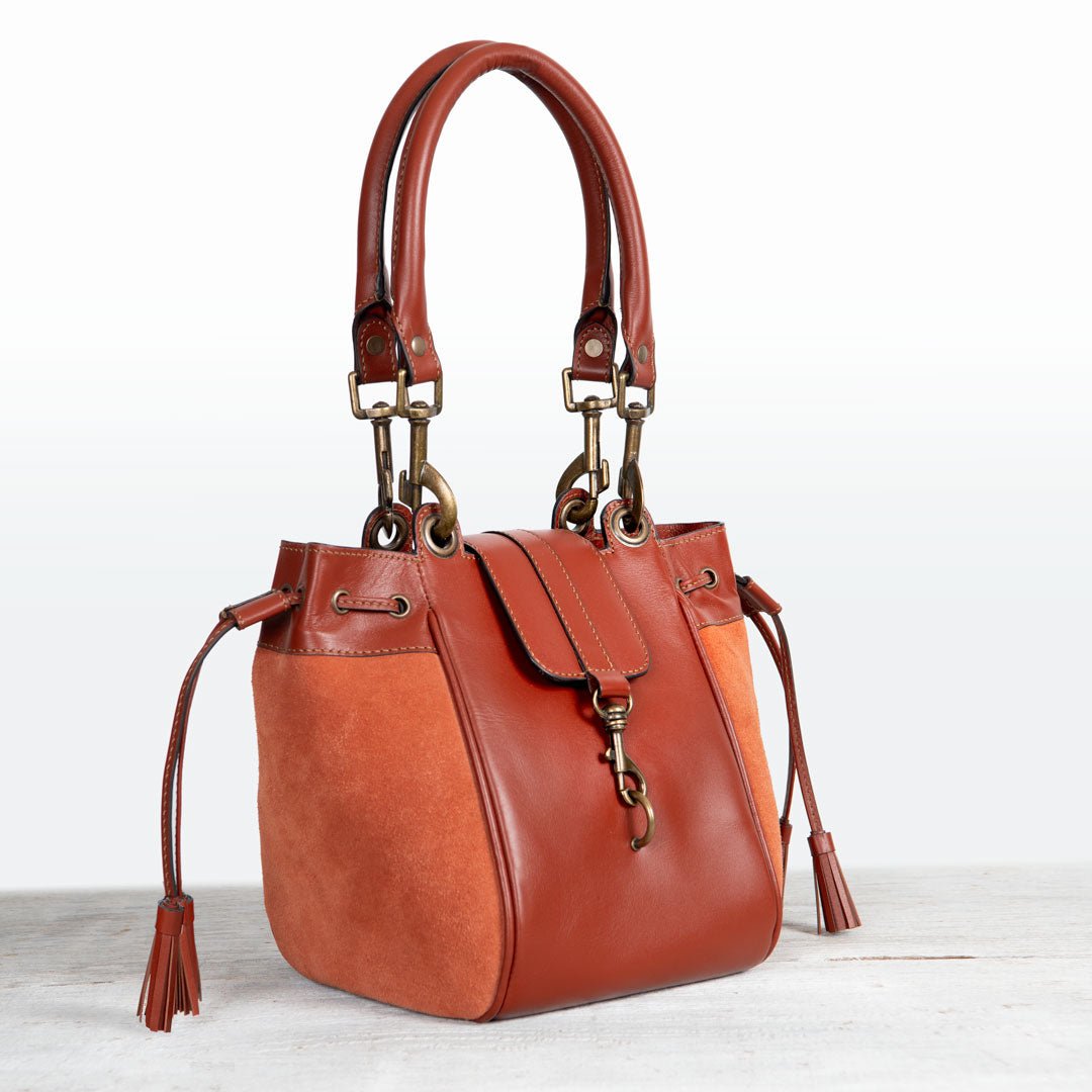 Urban Equestrian Cassidy - Luxury Leather Bucket Handbag in Cognac