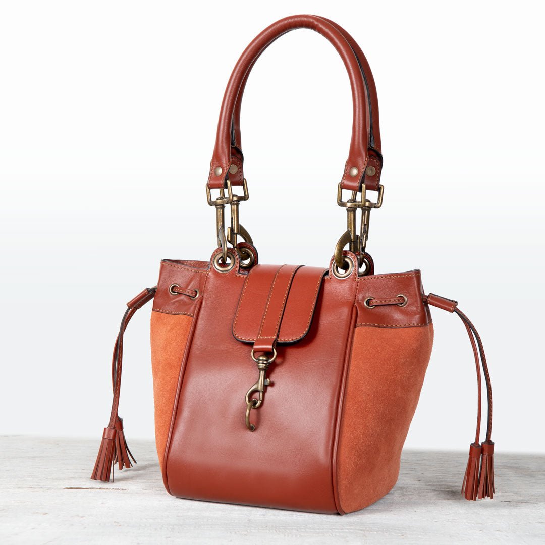 Urban Equestrian Cassidy - Luxury Leather Bucket Handbag in Cognac