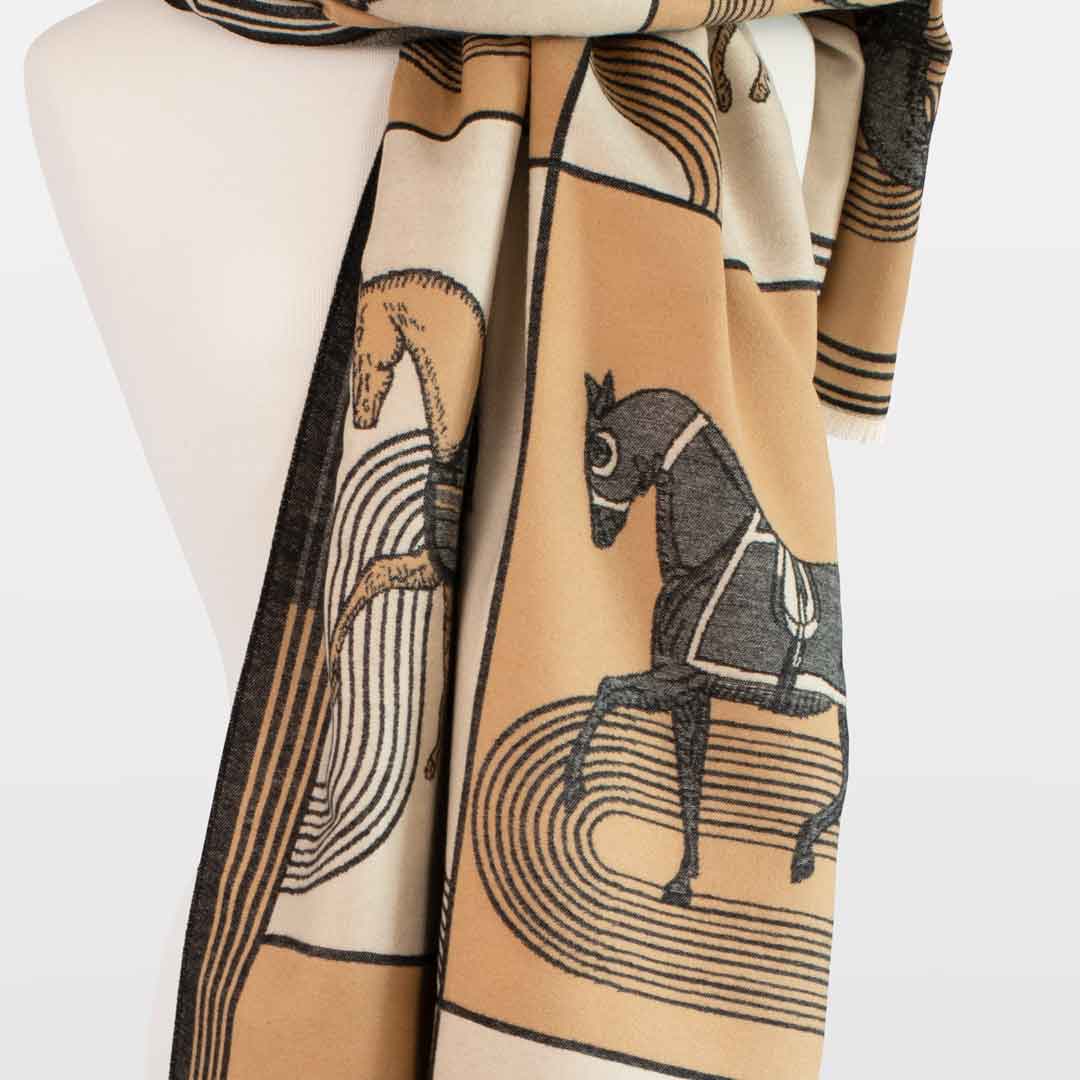Urban Equestrian Cavallo -  Caramel Equestrian Motif Luxe Shawl
