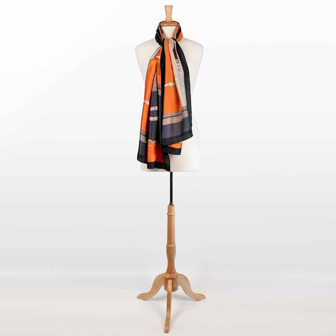 Urban Equestrian Celine - Stylized Equestrian Scarf in Tangerine and Deep Blue