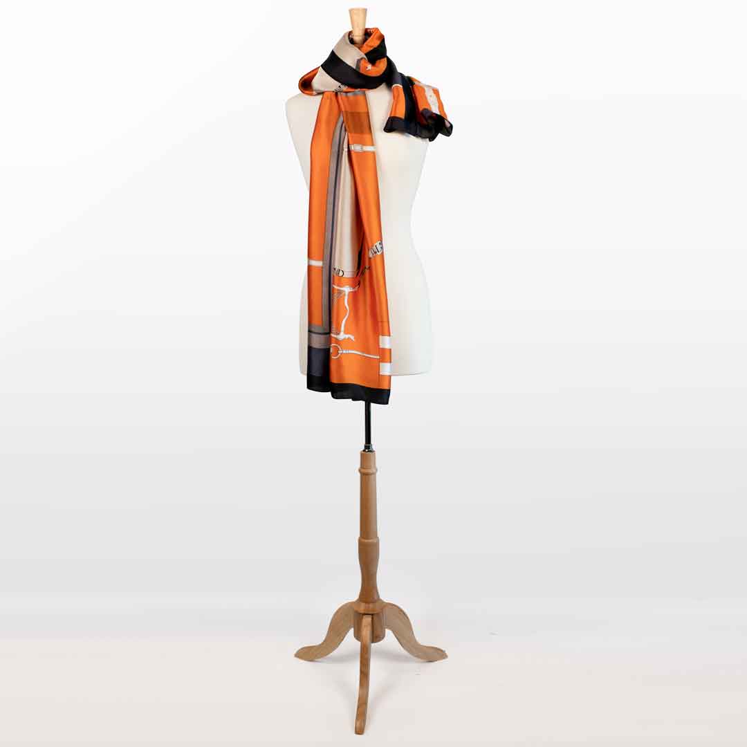 Urban Equestrian Celine - Stylized Equestrian Scarf in Tangerine and Deep Blue