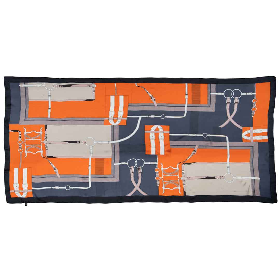 Urban Equestrian Celine - Stylized Equestrian Scarf in Tangerine and Deep Blue