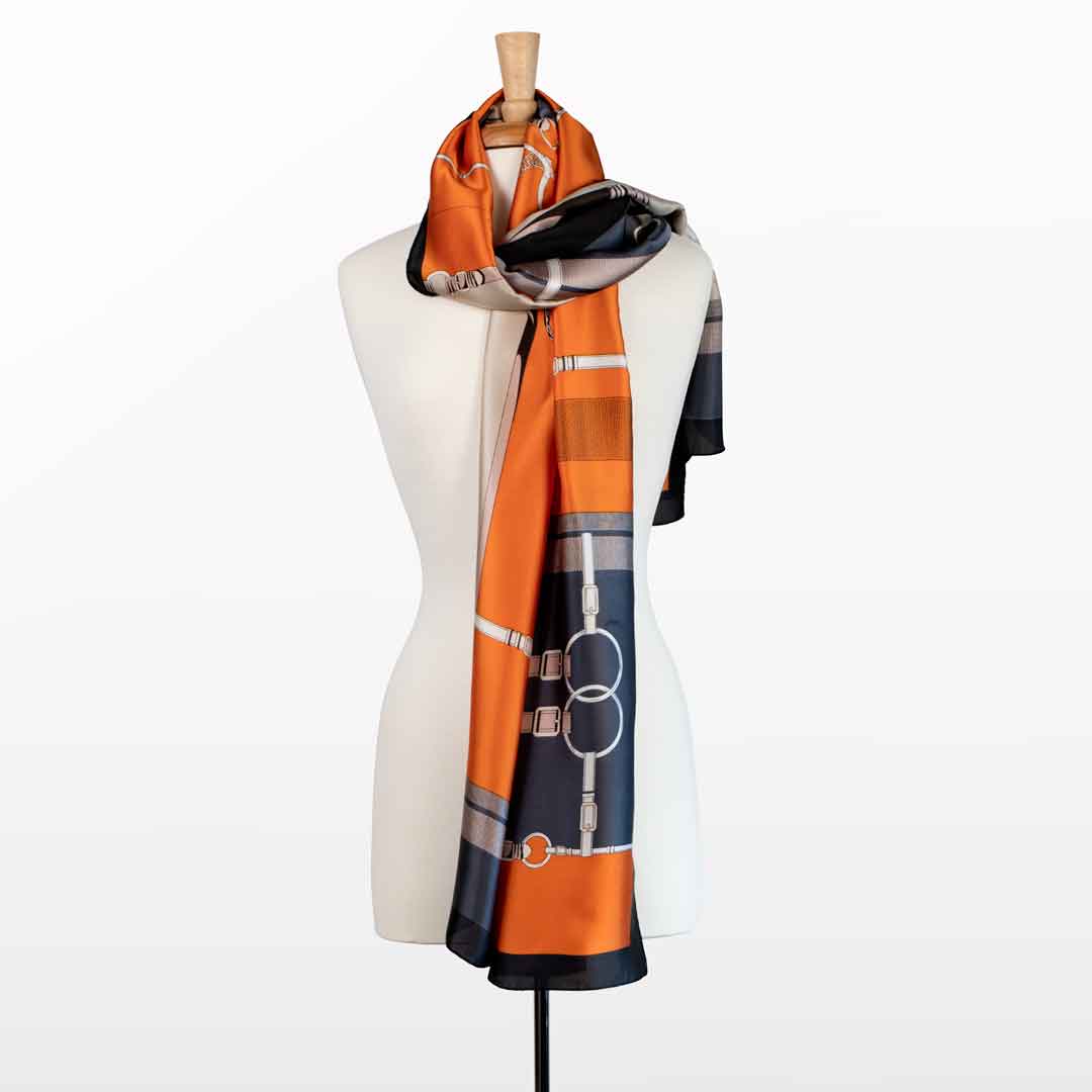 Urban Equestrian Celine - Stylized Equestrian Scarf in Tangerine and Deep Blue