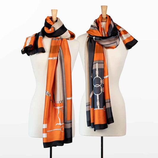 Urban Equestrian Celine - Stylized Equestrian Scarf in Tangerine and Deep Blue