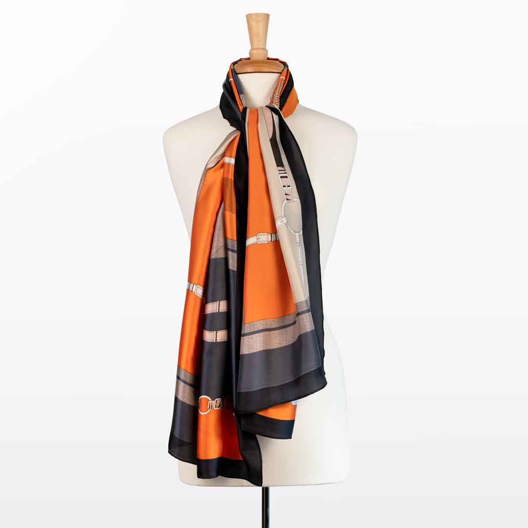 Urban Equestrian Celine - Stylized Equestrian Scarf in Tangerine and Deep Blue