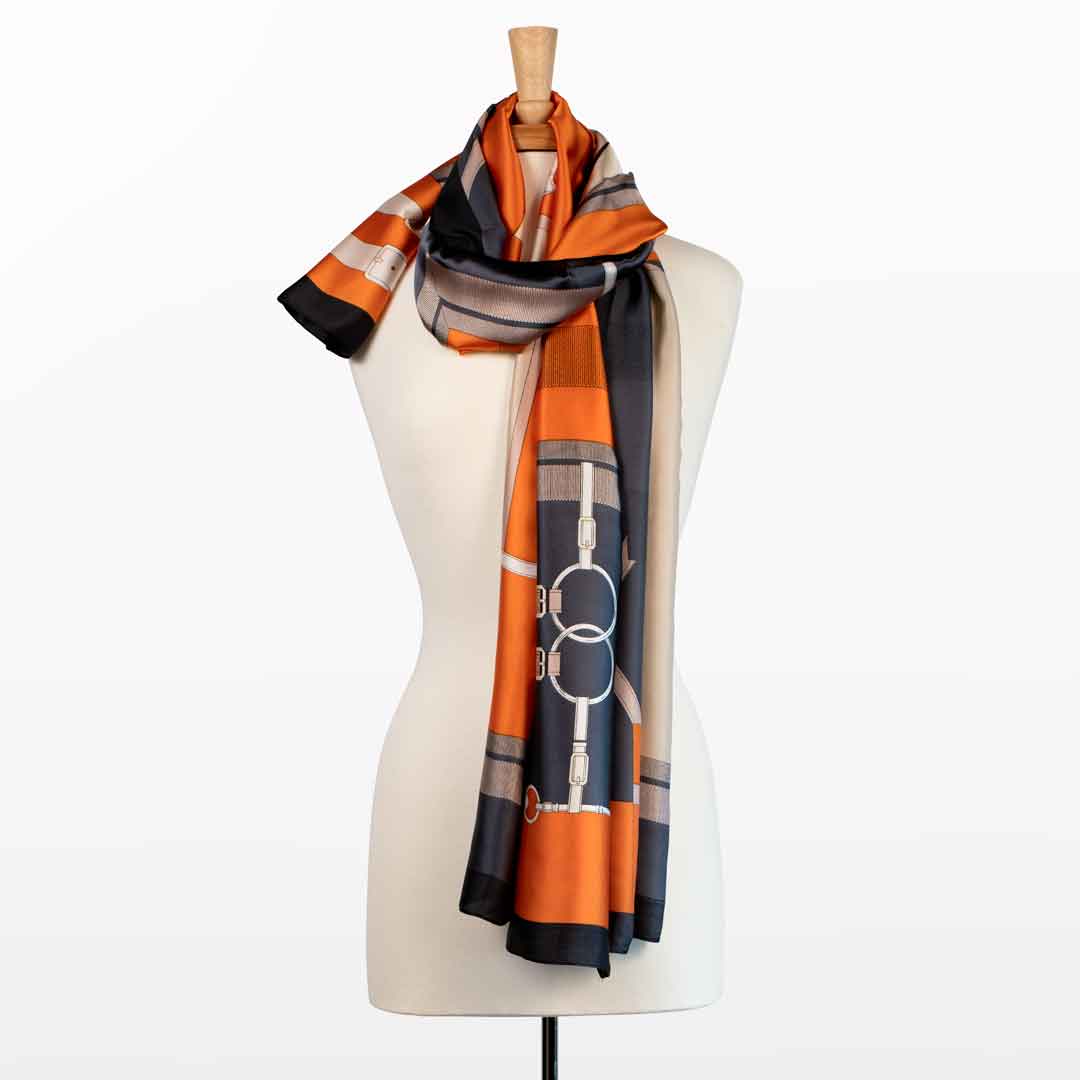 Urban Equestrian Celine - Stylized Equestrian Scarf in Tangerine and Deep Blue